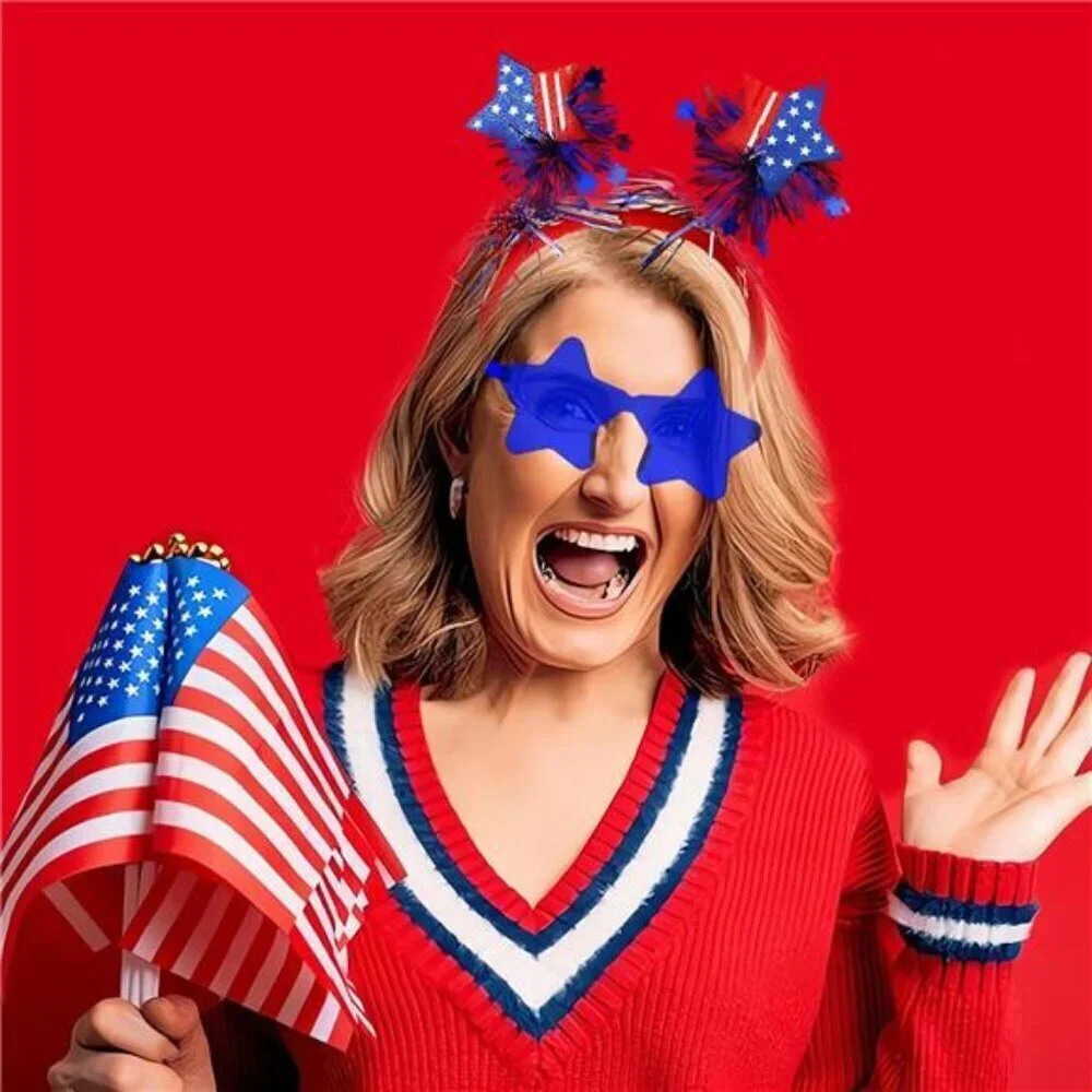 4 PCS Patriotic Accessories-2 Independence Day Headbands 2 Star Shaped glasses